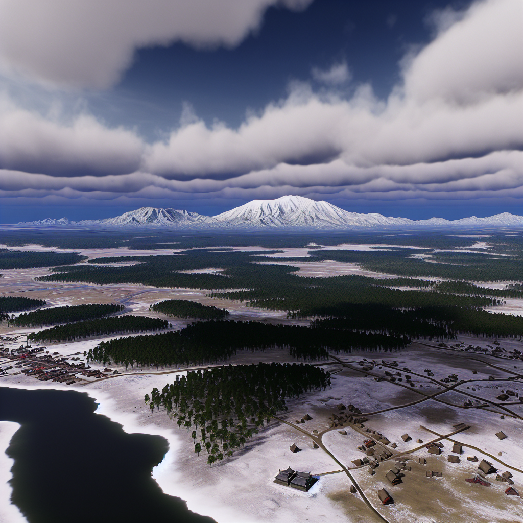 Expansive open-world landscape of Ghost of Yotei with Mount Yotei, forests, villages, and shrines in breathtaking detail.