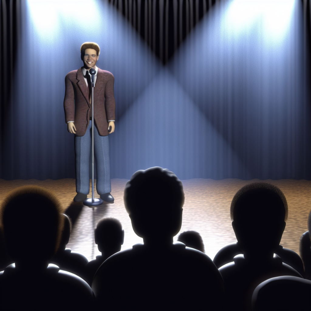 Young Steve Harvey performing stand-up at a comedy club, the pivotal start of his entertainment career.