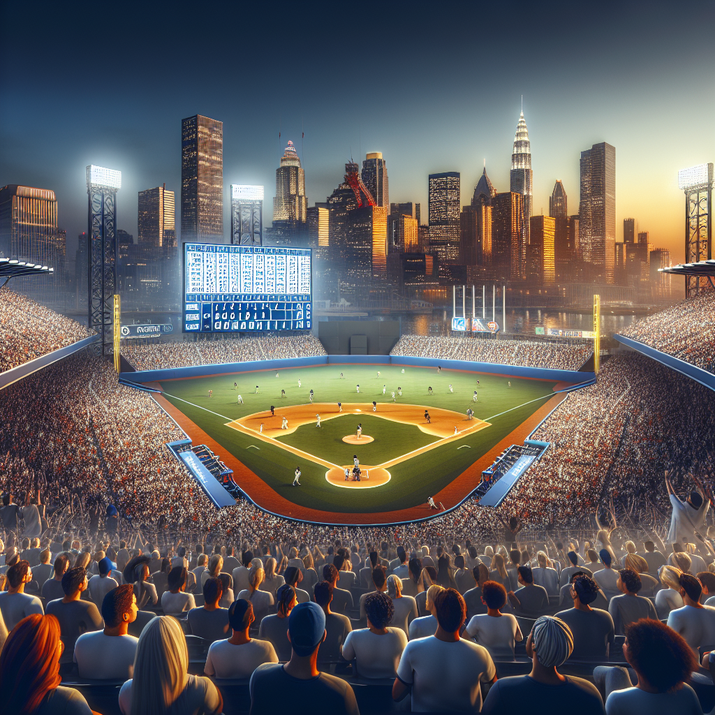 Dodger Stadium at sunset with scoreboard highlighting the Dodgers' magic number and fans celebrating playoff clinch.