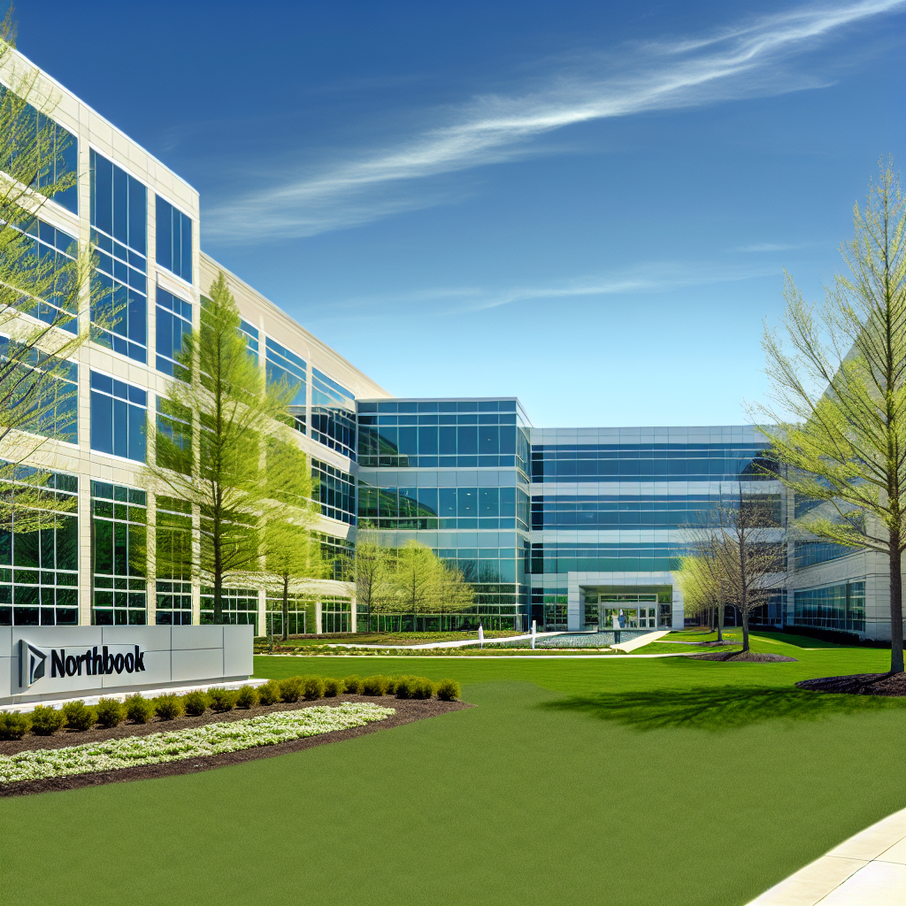 Allstate Insurance headquarters campus in Northbrook, Illinois, showing corporate buildings and signage.
