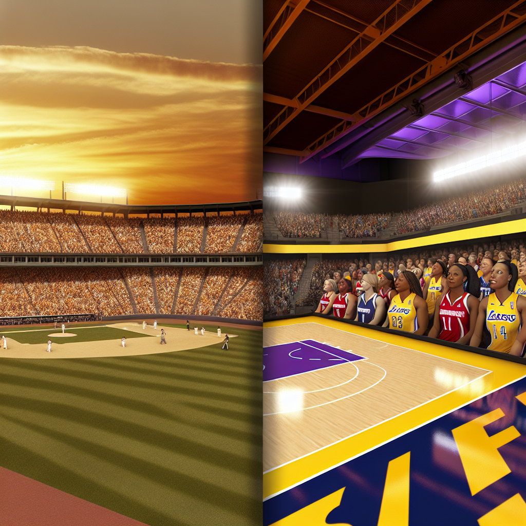 Baseball and basketball fans cheer in stadiums as MLB Wild Card and WNBA games begin, clocks ticking down to tip-off.
