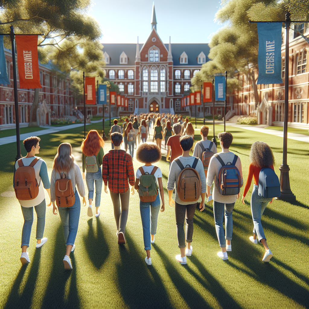 Baylor University students on campus during first week of school, sunny day with historic buildings in view.