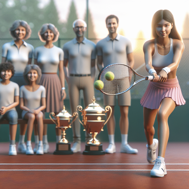 Young Iga Swiatek playing tennis on a clay court in Poland, family cheering her early start and future success.