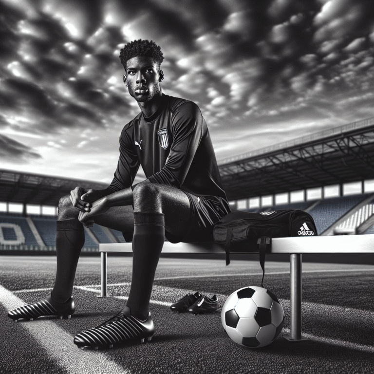Paul Pogba in Juventus kit on the bench, contemplating his return to football on an empty field.