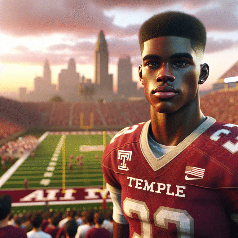 Todd Bowles as a college football player at Temple, stadium and Philadelphia cityscape in the background.
