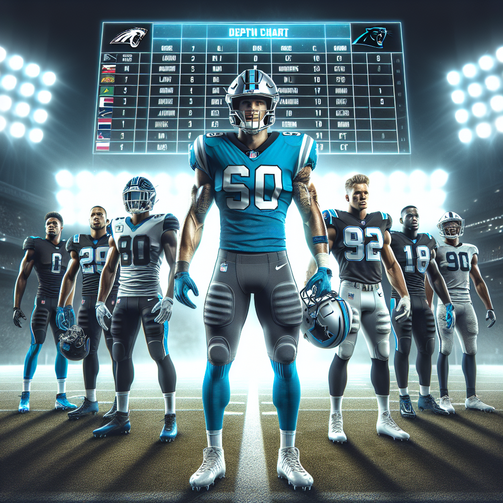 NFL rookies including Xavier Legette lined up with digital depth chart overlays and team logos in the stadium lights.