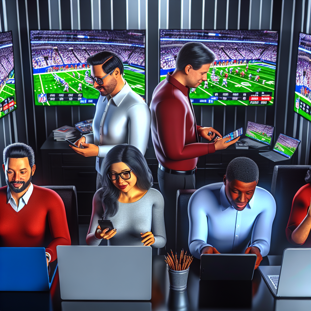 Fantasy football players strategizing for week 3 lineups, screens showing stats and live NFL games.