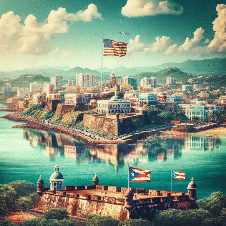 San Juan's El Morro fortress with both U.S. and Puerto Rican flags, symbolizing their connected history and status.
