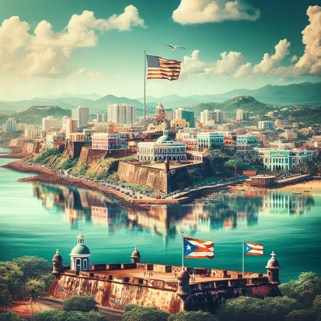 San Juan's El Morro fortress with both U.S. and Puerto Rican flags, symbolizing their connected history and status.